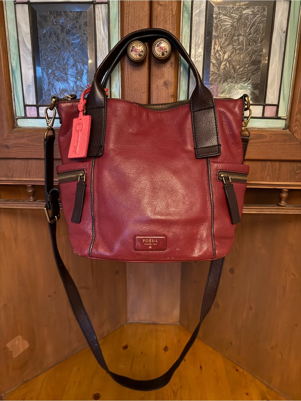 Fossil Emerson Medium crossbody Satchel in red wine/burgundy